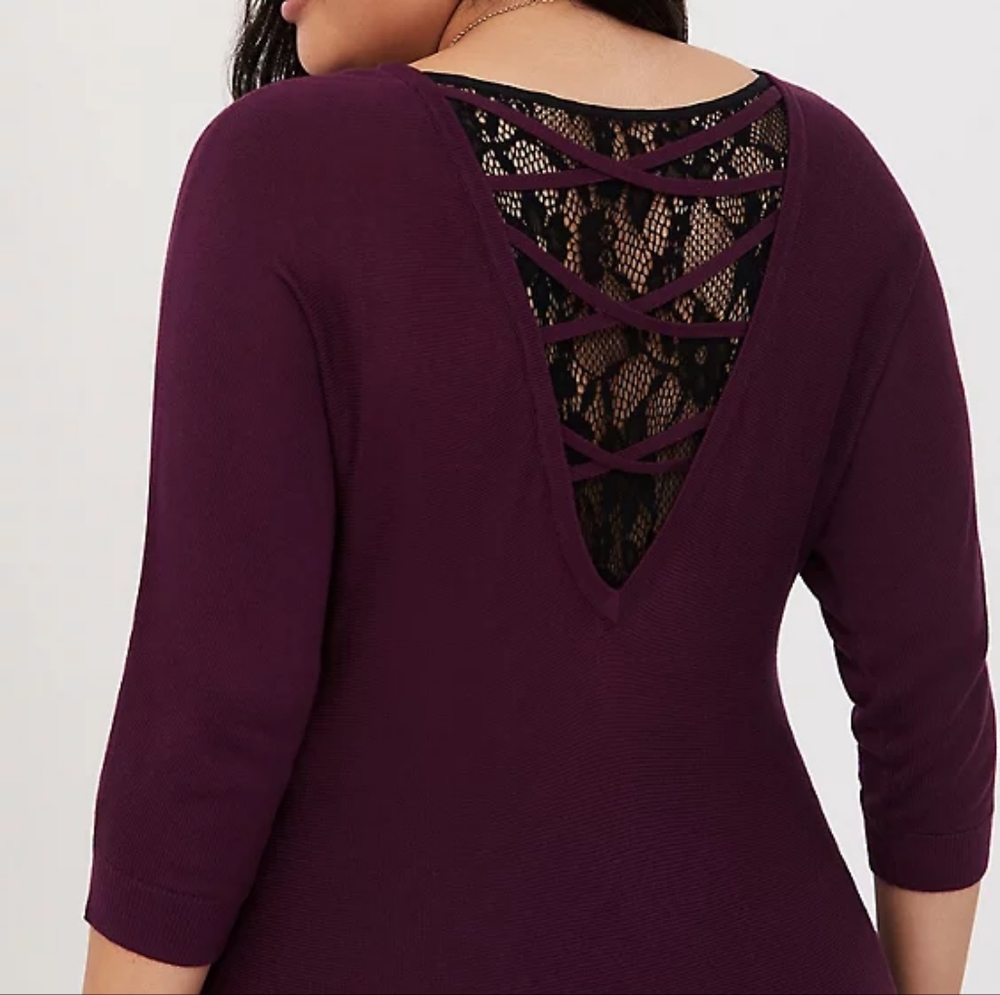 Torrid Size 0 Pullover Lace Back Sweater L/XL